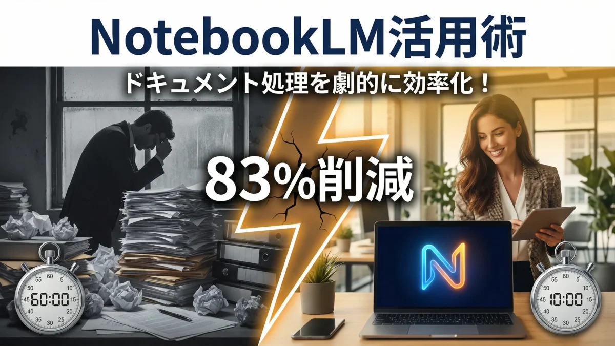 NotebookLMの活用術アイキャッチ。 ドキュメント処理を劇的に効率化